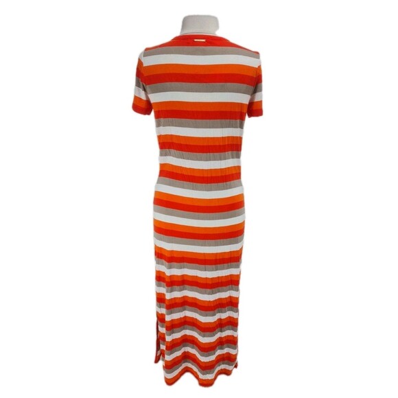 MICHAEL KORES Women Maxi Dress Size M Mandarin Orange White Stretchy 83P - Picture 3 of 6